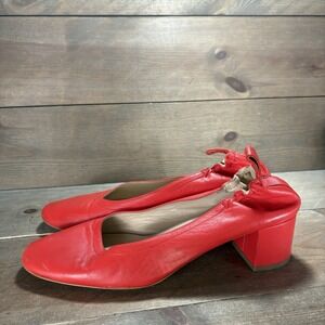 everlane the day heel womens size 10 shoes red leather slip on casual work heels